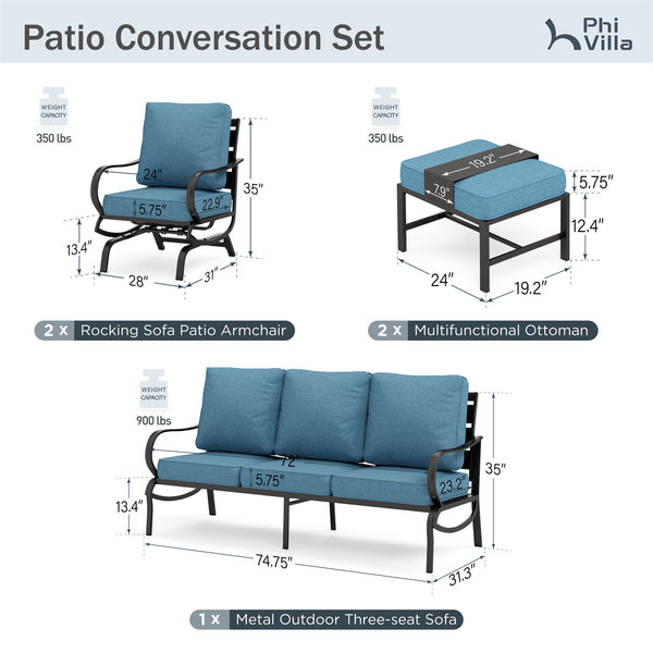 7-Seater Outdoor Metal Wave Sofa Set with Ottomans
