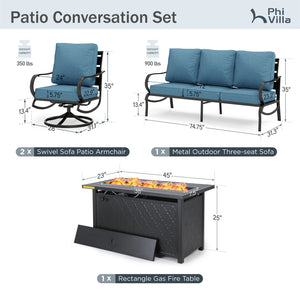5-Seater Patio Metal Wave Sofa Set with Fire Pit Table
