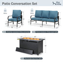 5-Seater Patio Metal Wave Sofa Set with Fire Pit Table