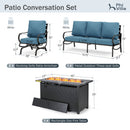 5-Seater Patio Metal Wave Sofa Set with Fire Pit Table