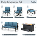 9-Seater Patio Metal Wave Sofa Sets With Fire Pit Table