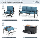 7-Seater Patio Metal Wave Sofa Sets with Fire Pit Table