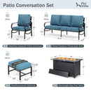 7-Seater Patio Metal Wave Sofa Sets with Fire Pit Table