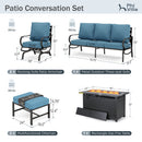 7-Seater Patio Metal Wave Sofa Sets with Fire Pit Table