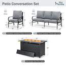 5-Seater Patio Metal Wave Sofa Set with Fire Pit Table