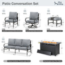 9-Seater Patio Metal Wave Sofa Sets With Fire Pit Table