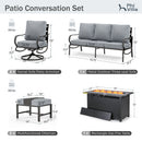 7-Seater Patio Metal Wave Sofa Sets with Fire Pit Table