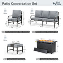 7-Seater Patio Metal Wave Sofa Sets with Fire Pit Table