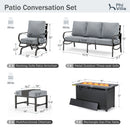 7-Seater Patio Metal Wave Sofa Sets with Fire Pit Table