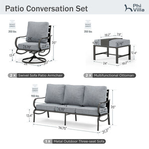 7-Seater Patio Metal Wave Sofa with Ottomans