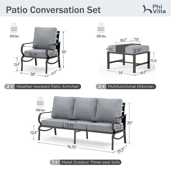 9-Seater Patio Metal Wave Sofa Set with Ottomans