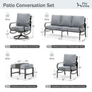 9-Seater Patio Metal Wave Sofa Set with Ottomans