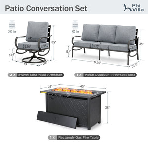 5-Seater Patio Metal Wave Sofa Set with Fire Pit Table