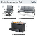 5-Seater Patio Metal Wave Sofa Set with Fire Pit Table
