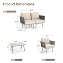 Chic Rope Rattan Patio Sofa Set with Coffee Table