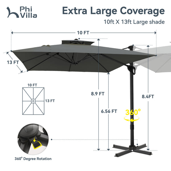 10ft Square Patio Automatic Hydraulic Cantilever Umbrella with Air Vent