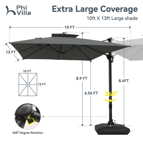 10ft Square Patio Automatic Hydraulic Cantilever Umbrella with Air Vent