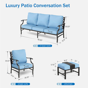 7-Seater Patio Metal Diamond Sofa with Ottomans