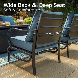 5-Seater Patio Metal Wave Sofa Set with Fire Pit Table