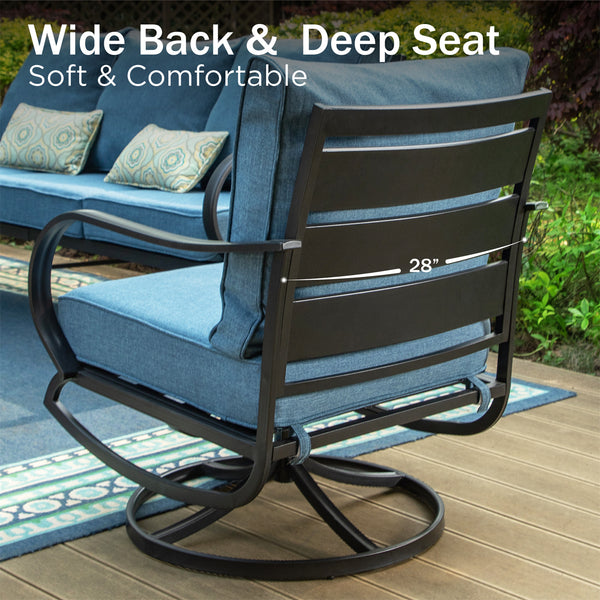 7-Seater Patio Metal Wave Sofa Sets with Fire Pit Table