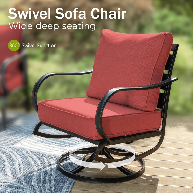 Phi Villa 7-Seater Patio Steel Conversation Sofa Set With Coffee Table & Ottomans