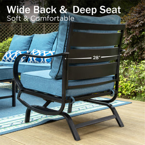 5-Seater Patio Metal Wave Sofa Set with Fire Pit Table