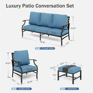 7-Seater Patio Metal Diamond Sofa with Ottomans