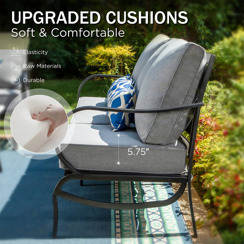 Phi Villa 7-Seater Patio Steel Conversation Sofa Set With Coffee Table & Ottomans
