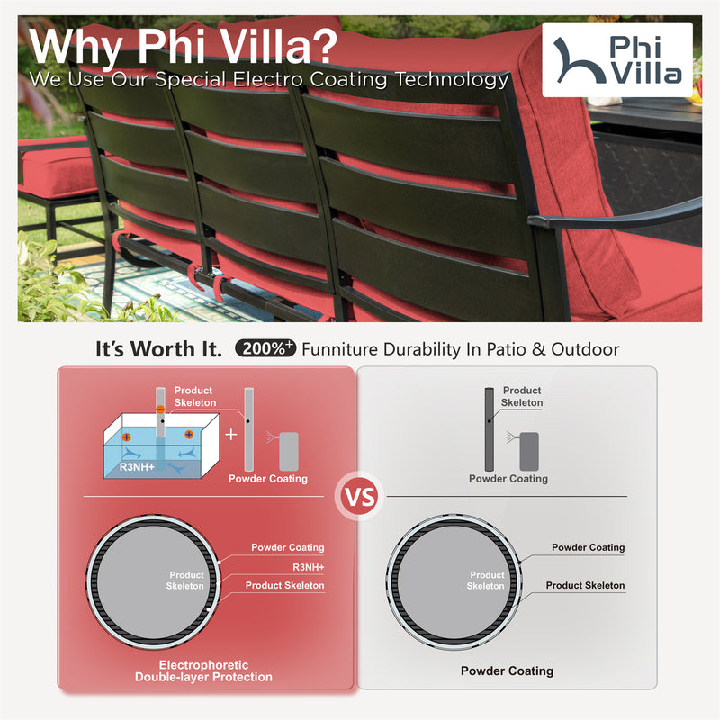 Phi Villa 7-Seater Patio Steel Conversation Sofa Set With Coffee Table & Ottomans