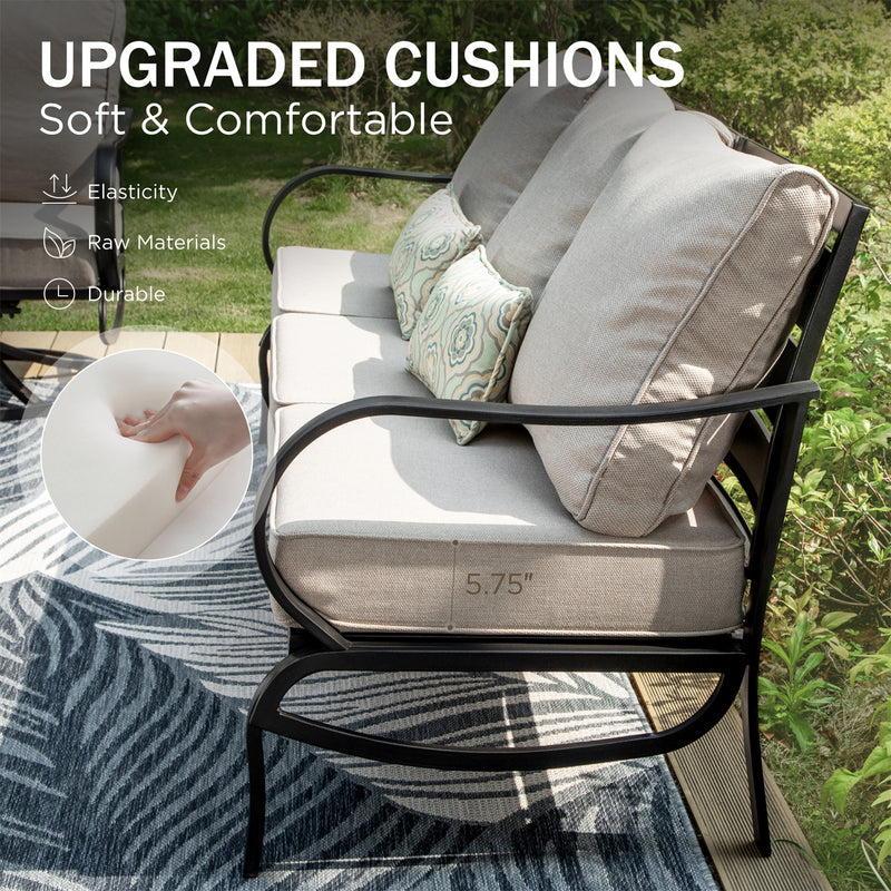 Phi Villa 7-Seater Patio Steel Conversation Sofa Set With Coffee Table & Ottomans