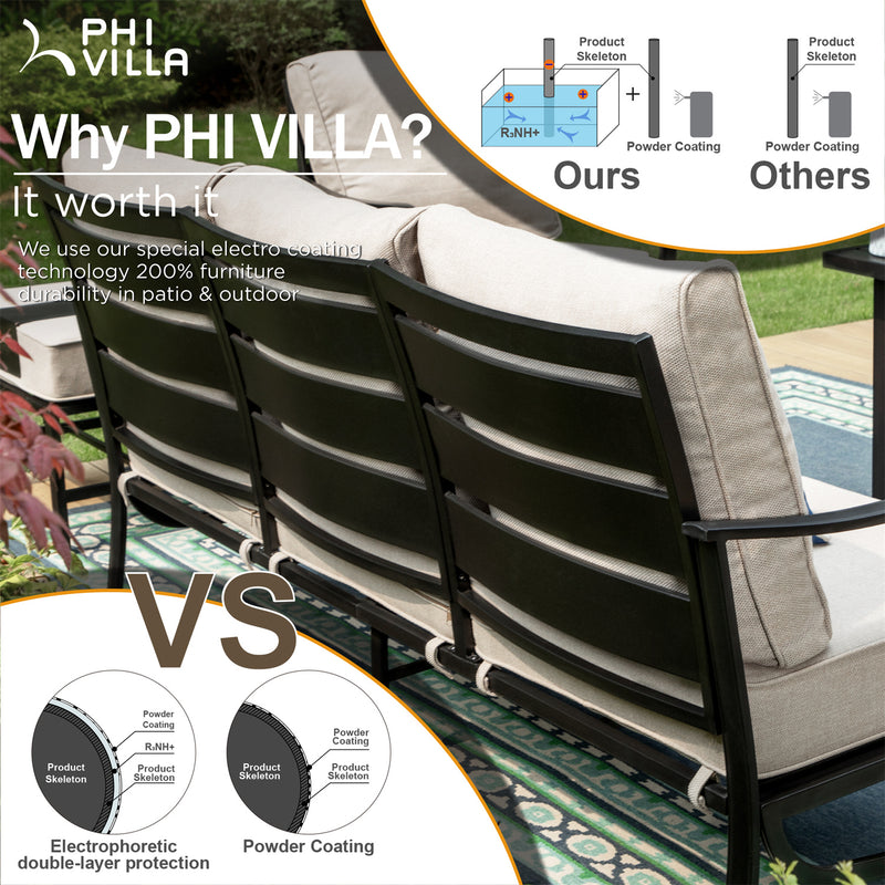 Phi Villa 7-Seater Patio Steel Conversation Sofa Set With Coffee Table & Ottomans