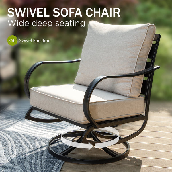 5-Seater Patio Metal Wave Sofa Set with Fire Pit Table