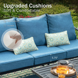 7-Seater Patio Metal Wave Sofa Sets with Fire Pit Table