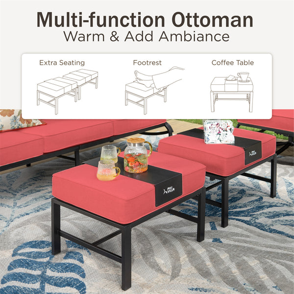 7-Seater Patio Metal Wave Sofa Set with Coffee Table & Ottomans