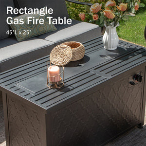 5-Seater Patio Metal Wave Sofa Set with Fire Pit Table