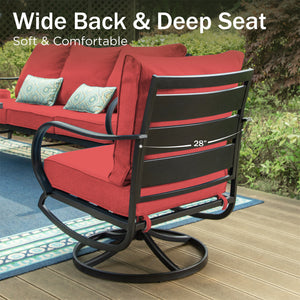 5-Seater Patio Metal Wave Sofa Set with Fire Pit Table