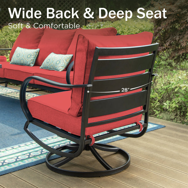 7-Seater Patio Metal Wave Sofa Sets with Fire Pit Table