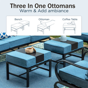7-Seater Patio Metal Wave Sofa Sets with Fire Pit Table