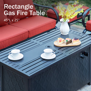 5-Seater Patio Metal Wave Sofa Set with Fire Pit Table