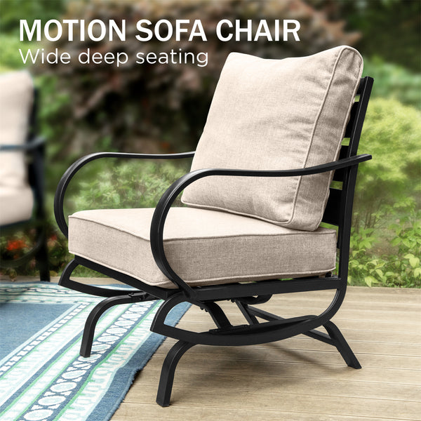 5-Seater Patio Metal Wave Sofa Set with Fire Pit Table