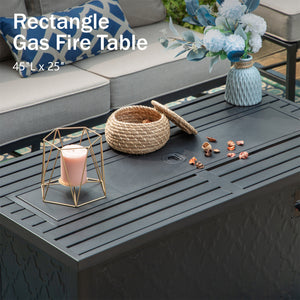 7-Seater Patio Metal Wave Sofa Sets with Fire Pit Table