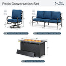 5-Seater Patio Metal Wave Sofa Set with Fire Pit Table