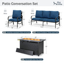 5-Seater Patio Metal Wave Sofa Set with Fire Pit Table