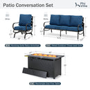 5-Seater Patio Metal Wave Sofa Set with Fire Pit Table