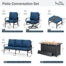 9-Seater Patio Metal Wave Sofa Sets With Fire Pit Table