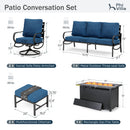 7-Seater Patio Metal Wave Sofa Sets with Fire Pit Table