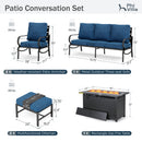 7-Seater Patio Metal Wave Sofa Sets with Fire Pit Table