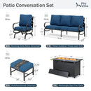 7-Seater Patio Metal Wave Sofa Sets with Fire Pit Table