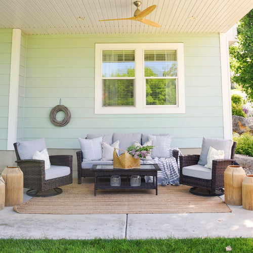 5-Seater Garden Vintage Swivel Rattan Sofa Sets with Wicker Table