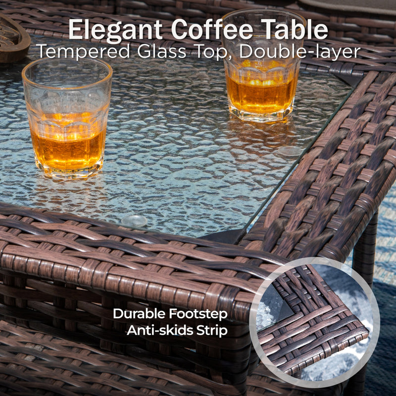 Phi Villa Outdoor Rattan Furniture Wicker 7-Seater Patio Swivel Sofa Sets with Coffee Table